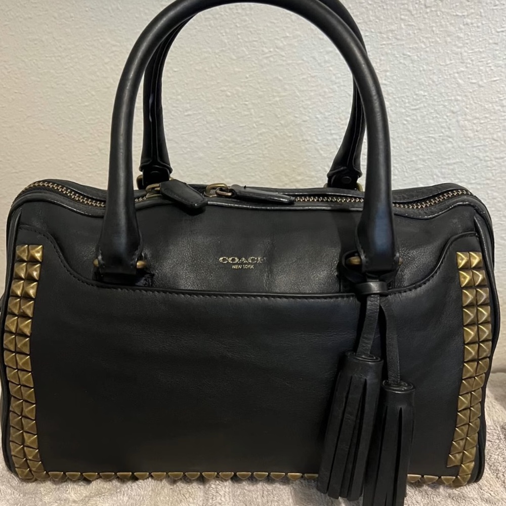 Coach Haley Legacy Y2K /VTG Black Leather Satchel with Gold Studs